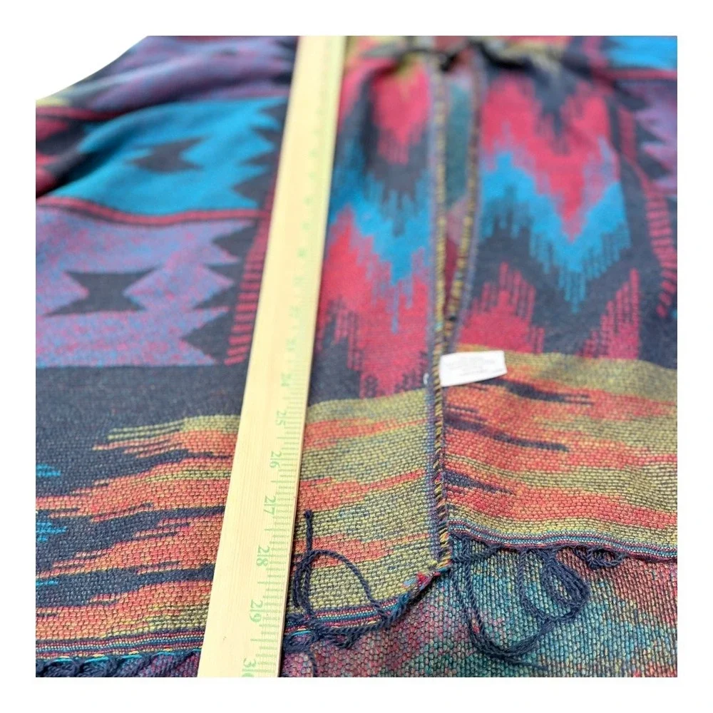 Southwestern Boho All Jazzed Up Hooded Poncho Cape One Size Multicolor Geometric